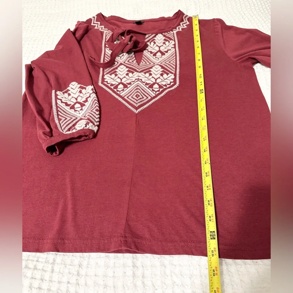 J.CREW‎ Womens Embroidered Tie-neck Tencel Cotton Knit Tee Top Blouse Size S